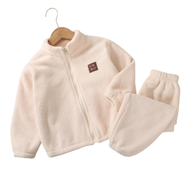 Unisex dětský set Mikina na zip s rolákem a kalhoty Plyšový komplet Výstřih do O Teplé pohodlné oblečení bílá 10