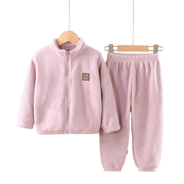 Unisex dětský set Mikina na zip s rolákem a kalhoty Plyšový komplet Výstřih do O Teplé pohodlné oblečení fialová 9-12 měsíců