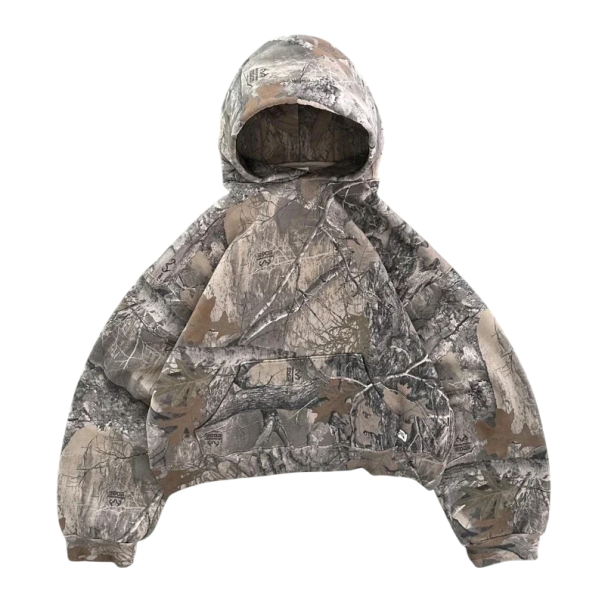 Unisex hættetrøje med lommer Grå camouflagemønstret hættetrøje lavet af holdbart polyester Behageligt sportstøj til kvinder og mænd til hverdag S