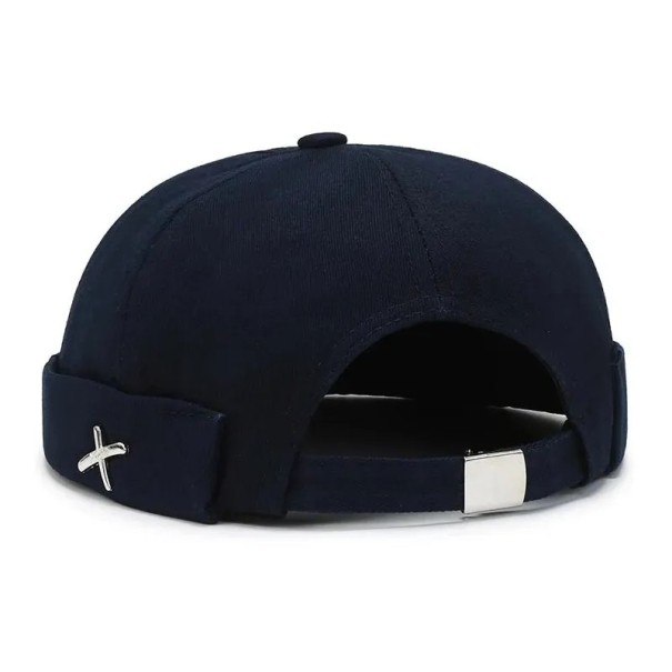 Unisex jarní námořnická čepice Guppi 28 × 18 × 11 cm Polyesterový kulatý klobouk Korejský streetwear styl Ležérní módní čepice pro muže i ženy tmavě modrá