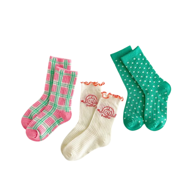 Unisex Kinder Sokken 3 Paar Kleurrijke Sokken met Strepen, Stippen en Print van Meisje Katoen Polyester Elastaan Zachte Comfortabele Sokken voor Kinderen 3-5 jaar