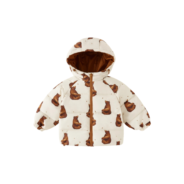 Unisex Kinder Winterjacke mit Bärenmotiv Jacke mit Reißverschluss und Kapuze Warmer Mantel aus Polyester Wärmende bequeme Winterbekleidung für Jungen und Mädchen 12-18 Monate