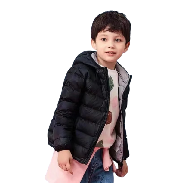 Unisex Kinder Winterjas met Rits en Capuchon Warme Nylon Jas voor de Kou Lichtgewicht Warme Winterjas voor Jongens en Meisjes Comfortabel Draagcomfort zwart 3