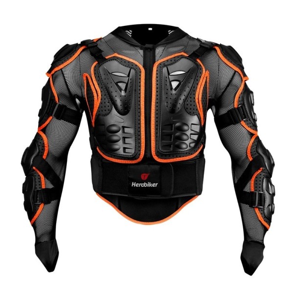 Unisex motorcykeljakke med fuld kropsbeskyttelse, ryg, bryst, albue, skulderbeskytter, enduro, motocross, racing, mesh, lycra, plastik, hoftebælte orange L