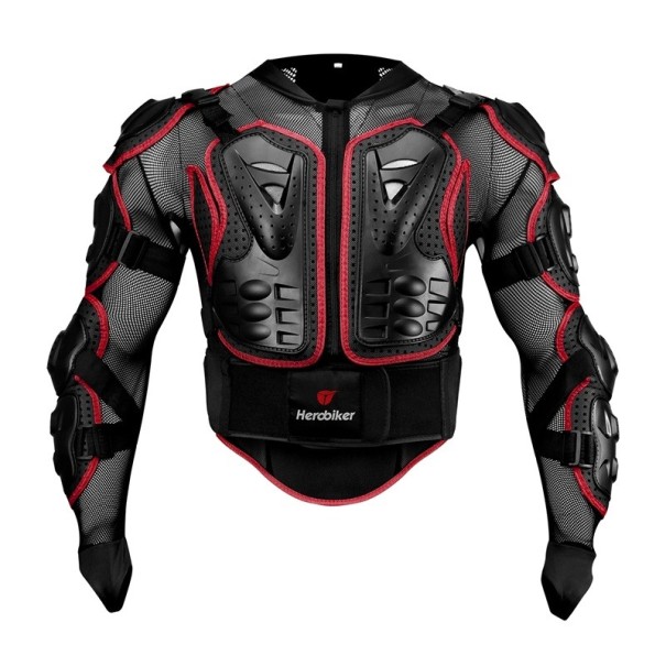 Unisex motorjack met volledige lichaamsbescherming, rug, borst, elleboog, schouderbeschermer, enduro motorcross, mesh, lycra, kunststof heupgordel rood S