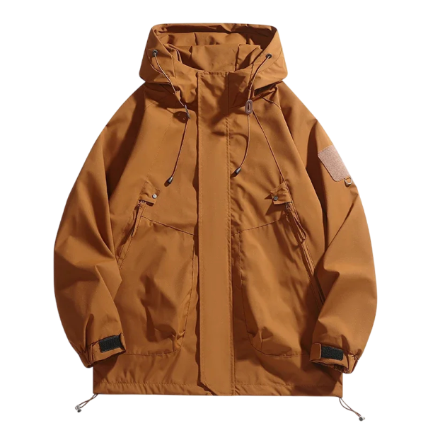 Unisex nepromokavá bunda s kapucí na zip s kapsami odolný polyester vhodná do deště i větru stylová lehká větrovka hnědá S