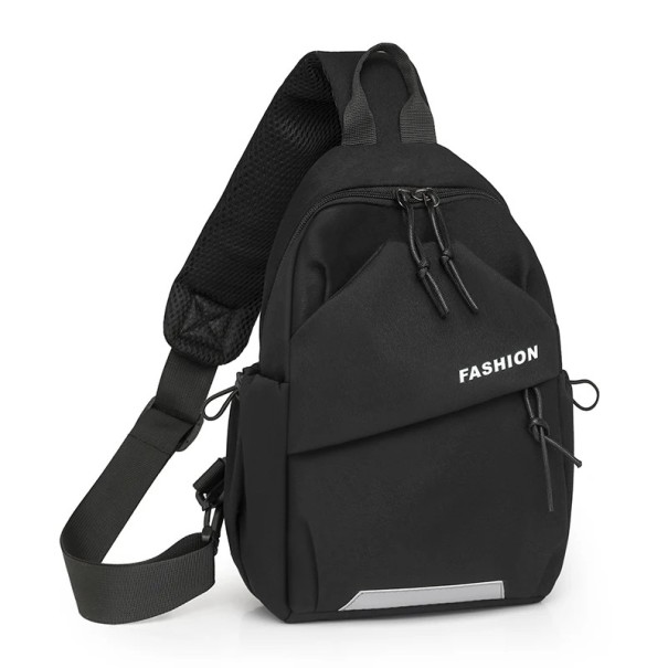 Unisex nylonová náprsná taška cez rameno Nastaviteľný popruh Zapínanie na zips Ľahká športová taška Outdoor cestovné vrecko čierna
