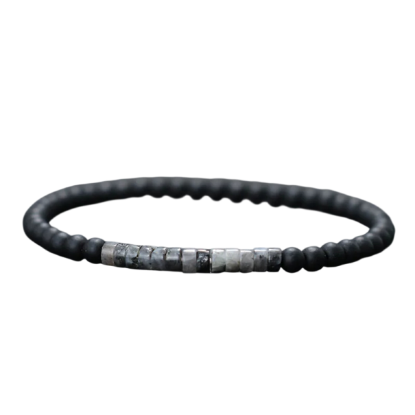 Unisex onyxhelmiranneke 4mm 19,5cm Tyylikäs musta ranneke miehille ja naisille, luonnollinen onyx, sopii päivittäiseen käyttöön harmaa