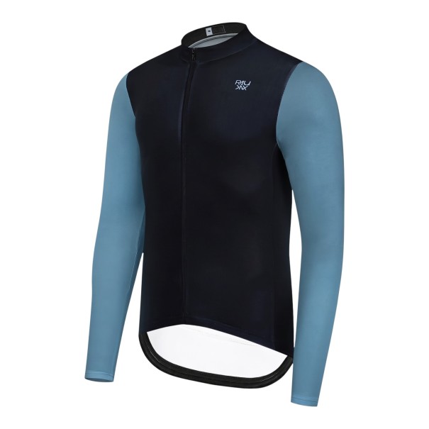 Unisex Radtrikot mit langen Ärmeln und durchgehendem Reißverschluss, kontrastfarbigen Ärmeln und niedrigem Stehkragen für Rennrad schwarz XS
