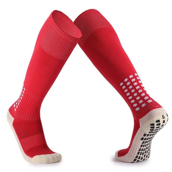 Unisex rutschfeste Fußballsocken, Sport, elastisch, atmungsaktiv, kniehoch rot