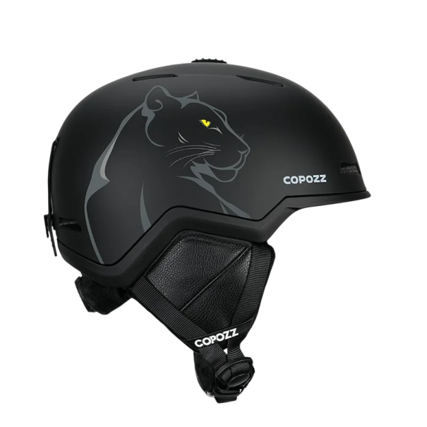 Unisex Ski Helmet Adjustable Head Circumference ABS EPS Foam Cotton Lining Black Puma Print L