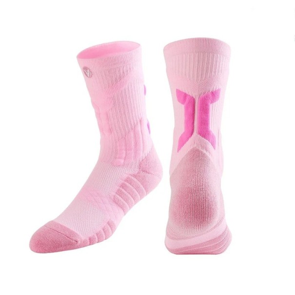 Unisex skridsikre sportssokker åndbare elastiske midt på læggen løbefodboldtræning rosa