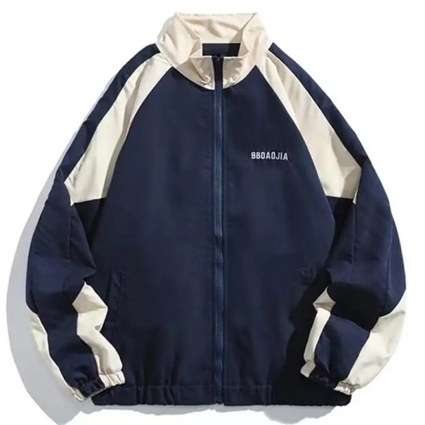 Unisex Sport-Reißverschlussjacke mit kontrastierenden Ärmeln und elastischen Säumen. Leichte Übergangsjacke mit hohem Kragen. Lässiger Streetwear-Style. blau XS