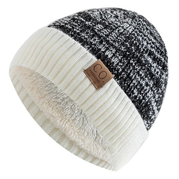 Unisex winter gebreide muts 56–60 cm Twee kleuren warme muts met een bontvoering Acryl Modieuze casual stijl Voor mannen en vrouwen wit