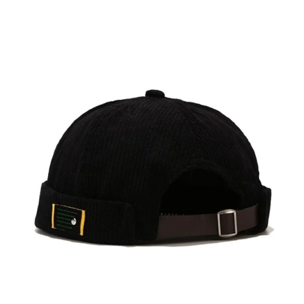 Unisexowa czapka z manszetrowej bawełny bez ronda Regulowany kapelusz dockerski Styl streetwear hip hop Retro czapka kopułowa dla mężczyzn czarny