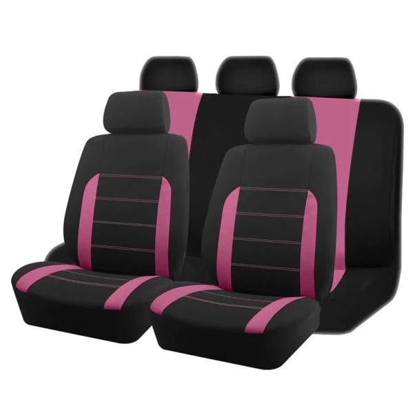 Universal bilstolsöverdrag för 5 säten Skyddsöverdrag för fram- och baksäten Set med bilstolsöverdrag med ryggskydd Polyester Enkel installation rosa