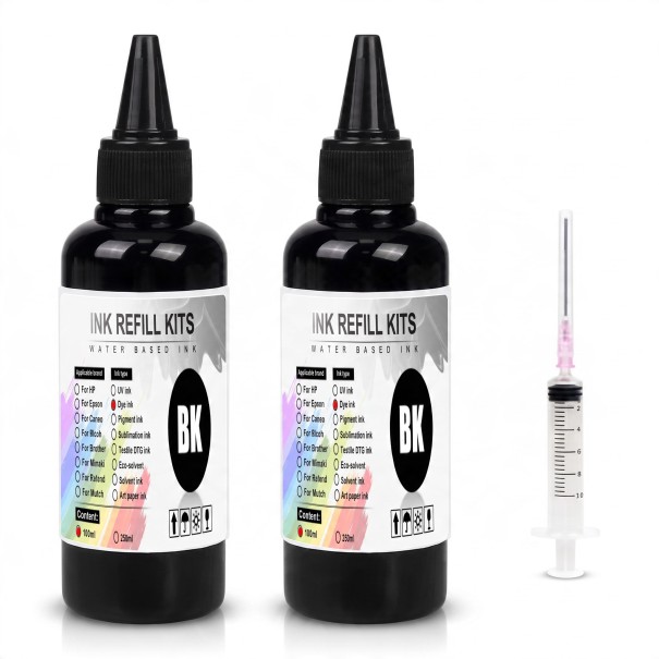 Universal Ink 2 pcs 100 ml Black Water-Based With Syringe For HP Canon Epson and Brother For Refilling Cartridges Deskjet and CISS 1