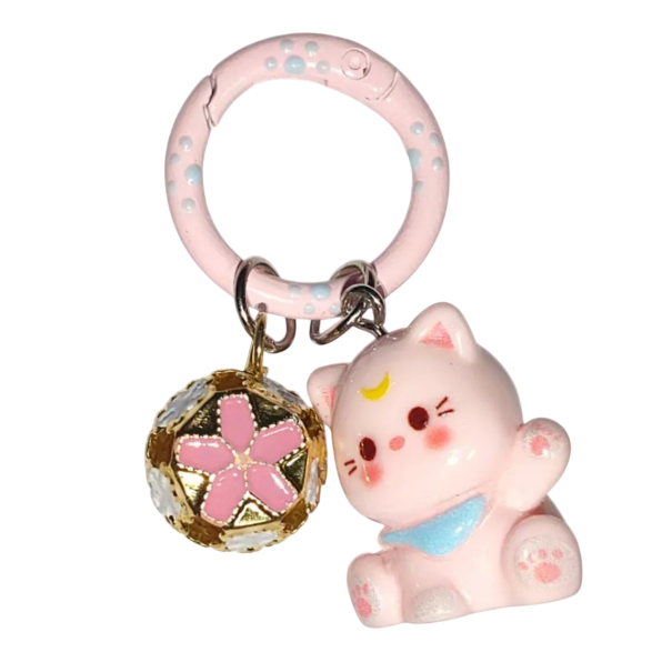 Universal Resin Keyring Cute Kittens with Flower Keychain Bag Handbag Decoration Gift for Women pink