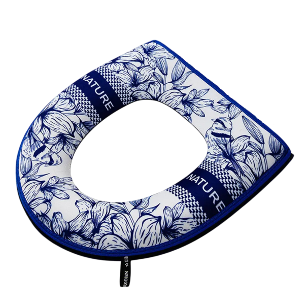 Universal Waterproof Toilet Seat Cover 38 x 18 x 26 x 43 cm Zipped Cover Heated Mat Cartoon Design Hygienic WC Mat blue