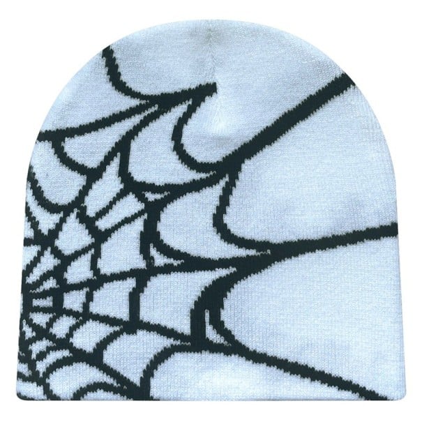 Universele gebreide muts 22 × 22 cm Voor mannen en vrouwen Y2K stijl met spinnenwebmotief Mode muts Four Seasons voor buitensporten wit