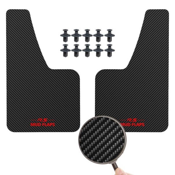 Universele spatborden 36 x 21 cm Set van 2 stuks Flexibele beschermende vuilvangers met carbonpatroon Voor de voorkant of achterkant van de auto zwart