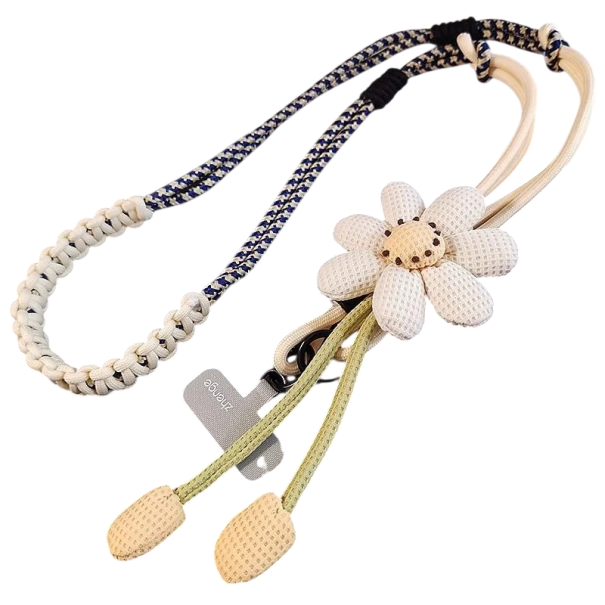 Universele telefoonkoord over de schouder met bloem Verstelbare strap voor mobiel koord om de nek telefoonhouder crossbody beige