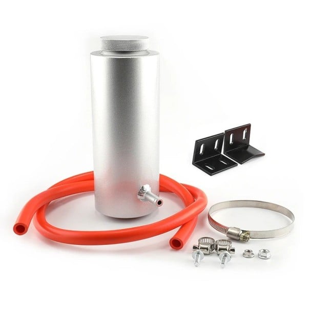 Universell kylvätsketank med lock och slang, 800 ml, 7,5x20,5 cm, aluminiumlegering, för bil, motorcykel och tuning silver