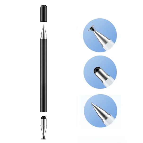 Universelles 3-in-1 Touchpen Kunststoff Touchpen zum Zeichnen, Schreiben und Steuern von Tablets Mehrzweckstift für Papier und Display schwarz