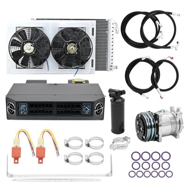 Univerzální autoklimatizace do auta 12 V Chlazení i topení 13700 Btu/h 32průchodová celohliníková cívka Černá Sada pod palubní desku 1