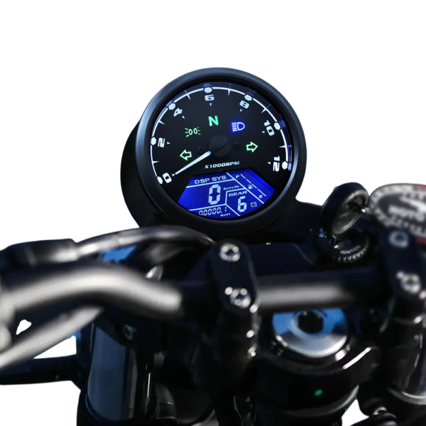 Univerzální digitální tachometr na motorku 12V LCD otáčkoměr počítadlo km s ukazatelem oleje a rychlostí 0 až 199 km/h černý kulatý 1