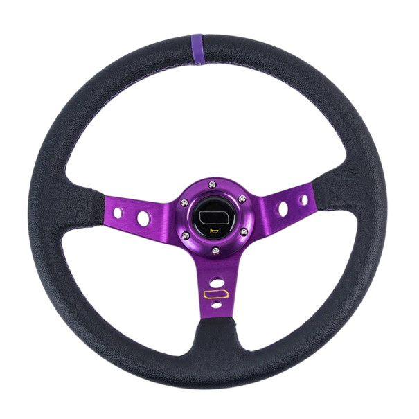 Univerzální kožený volant pro autozávody průměr 35 cm Sportovní volant do auta Ergonomický design Protiskluzový povrch Komfortní úchop fialová