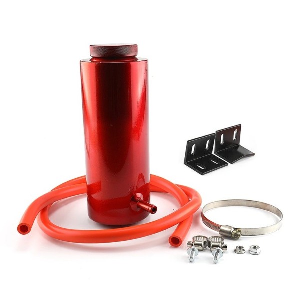 Univerzální nádrž na chladicí kapalinu s víčkem a hadicí, 800 ml, 7,5x20,5 cm, hliníková slitina, pro auto, motocykl a tuning červená