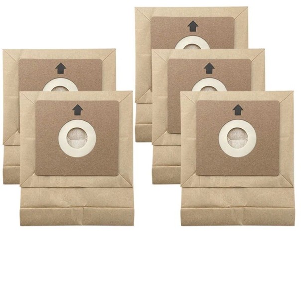 Univerzální papírové sáčky do vysavače 5 ks 11×5 cm Béžové Sběrné sáčky na prach Plastový kroužek Odolný materiál Papír + Plast Náhradní příslušenství 1