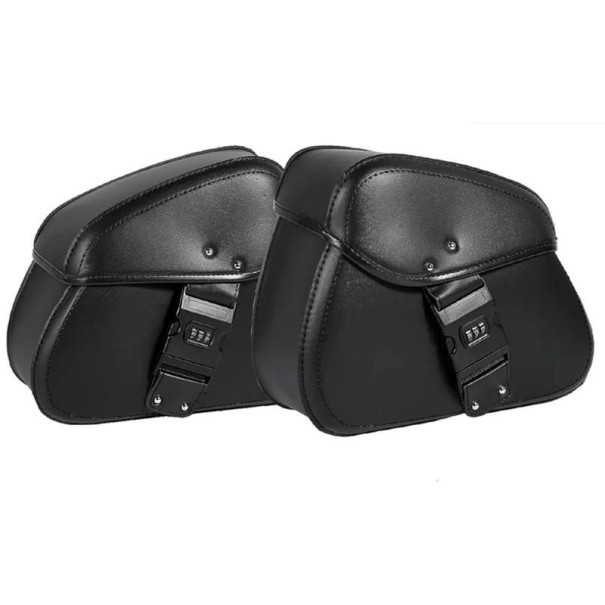 Univerzální sedlové brašny na motocykl boční úložné tašky 26 × 11 × 33 × 22 cm PU kůže černá zavazadla na cestování 1