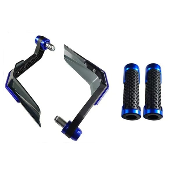 Univerzální větrný chránič řídítek pro motocykl skútr a elektrokolo ochrana páček brzd hliníkové vyztužení a sada rukojetí modrá