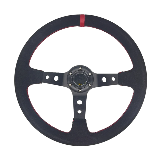 Univerzální závodní volant 35 cm Semišový sportovní volant pro auto Rally Drift Tuning Pohodlný úchop Sportovní doplněk do auta červená