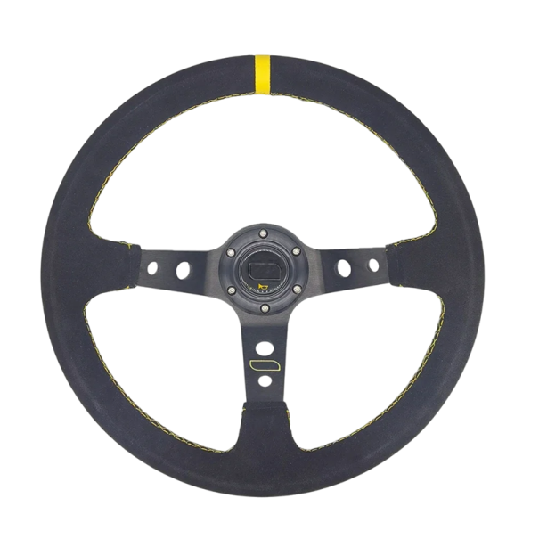 Univerzální závodní volant 35 cm Semišový sportovní volant pro auto Rally Drift Tuning Pohodlný úchop Sportovní doplněk do auta žlutá