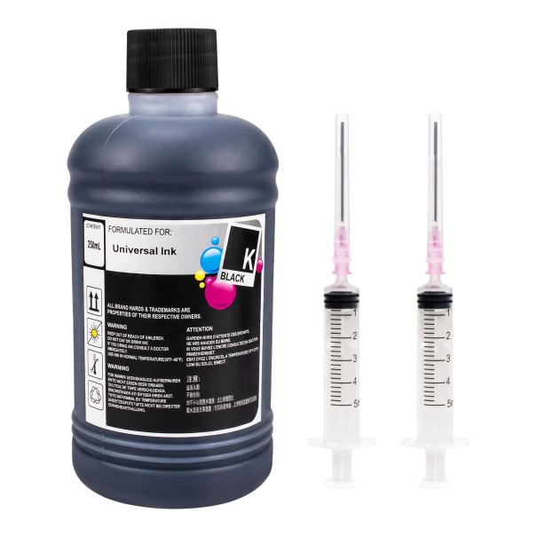 Uniwersalny tusz 250 ml Zestaw do uzupełnienia Z 2 strzykawkami Do Canon HP i Epson 301 302 304 305 Deskjet i EcoTank czarny