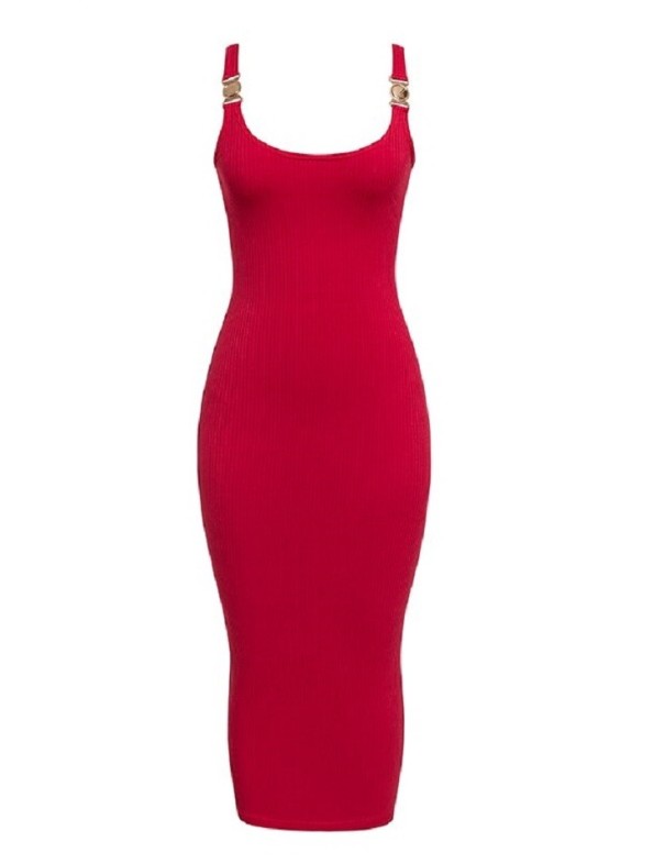 Úpletové šaty na ramínka červená M
