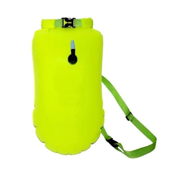 Uppblåsbar badboj 27,5×60 cm med förvaringsutrymme och midjebälte Airbag tillverkad av slitstark PVC för vattensporter, bogsering och säker simning neongrön