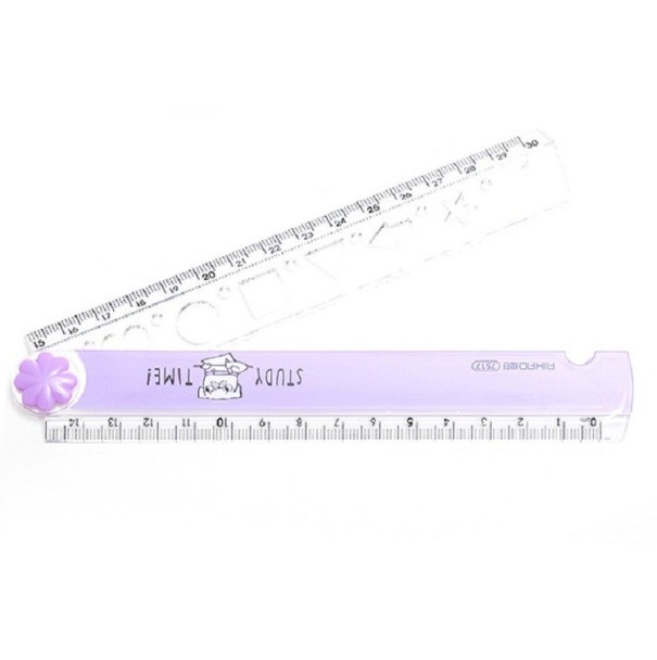 Uppfällbar linjal för barn med en total längd på 30 cm. Färgglad skollinjal för barn med sött motiv. Transparent viklinjal för skolan.