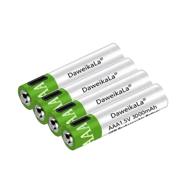 Uppladdningsbart USB AAA-batteri 1,5 V 3000 mAh litiumjon 20 st med USB-C-kabel för möss, leksakskontroller, återanvändbara snabbladdningsbara 1