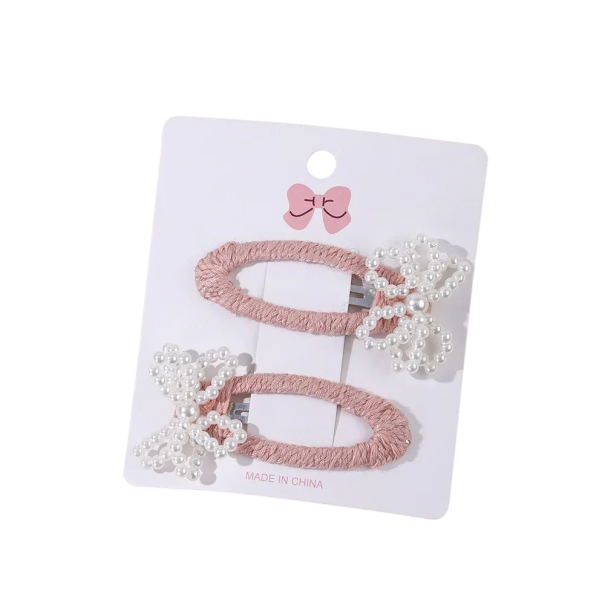 Uppsättning med 2 barnhårklämmor med pärlformade fjärilsdekorativa clips Söta håraccessoarer Flickfrisyrer Elegant styling Delikat Pearl Design rosa
