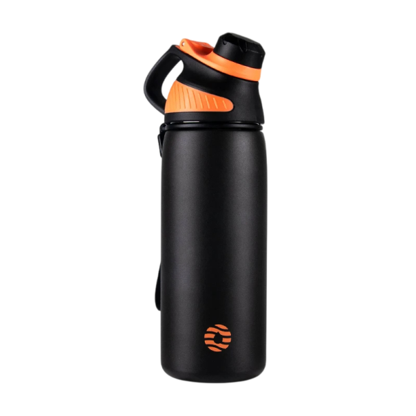 Urheilullinen termospullo 600 ml magneettikannella eristetty juomapullo 23,5 × 7,3 cm urheiluun, matkustamiseen ja päivittäiseen käyttöön musta