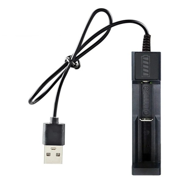 USB 18650 batterioplader 1 stik dobbelt strømforsyning oplader 3,7V Li-ion celler kompatibel med 16340 14500 18650 bærbar opladningsadapter 1