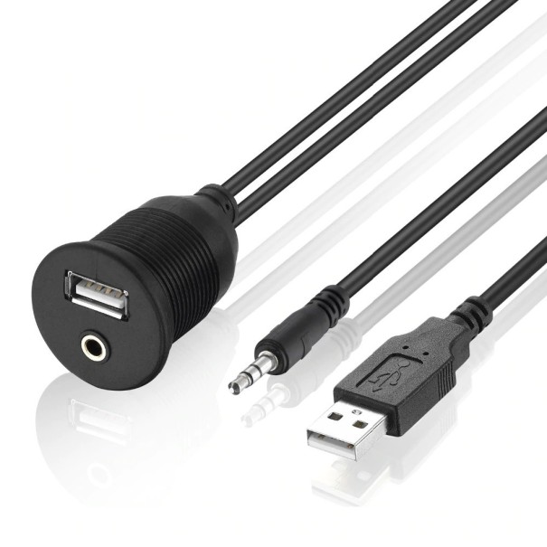 USB 2.0 / 3.5 mm jack förlängningskabel för bil 2 m