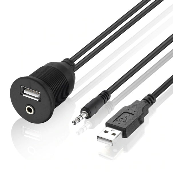 USB 2.0 / 3,5 mm:n liittimellä varustettu auton jatkokaapeli 2 m