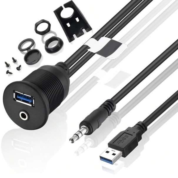 USB 3.0 / 3.5 mm jack förlängningskabel för bil