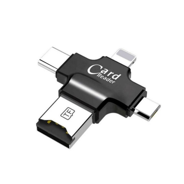 USB 4-in-1 geheugenkaartlezer zwart