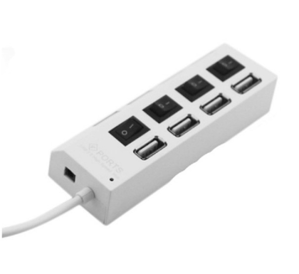 USB 4-ports hub med switch J1634 hvid